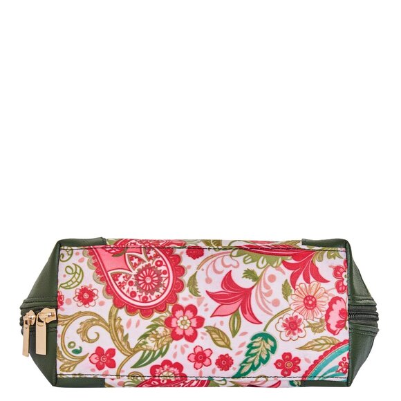 Paisley Print Fabric Cosmetic Pouch Bag for Women, Travel Case with Leather trim - Picture 7 of 8